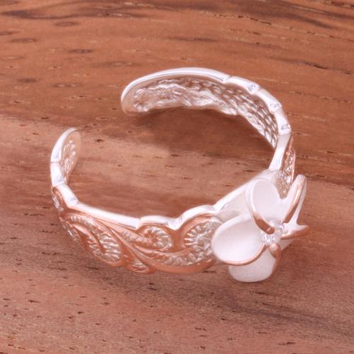 Hawaiian Scroll 8mm Plumeria with Clear CZ Cut Out Edge Toe Ring