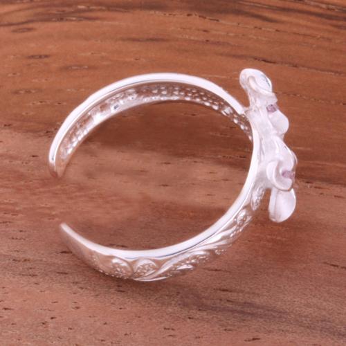 Hawaiian Scroll Two 6mm Plumeria with Clear CZ Smooth Edge Toe Ring