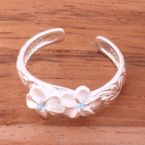 Hawaiian Scroll Two 6mm Plumeria with Clear CZ Smooth Edge Toe Ring
