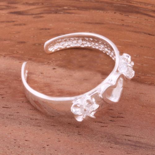 6mm Plumeria and Heart Toe Ring