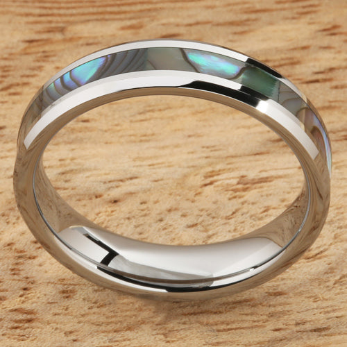 5mm Abalone Shell Inlaid Tungsten Beveled Edge Wedding Ring