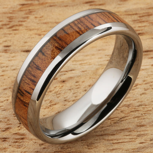 6mm Natural Hawaiian Koa Wood Inlaid Tungsten Oval Wedding Ring