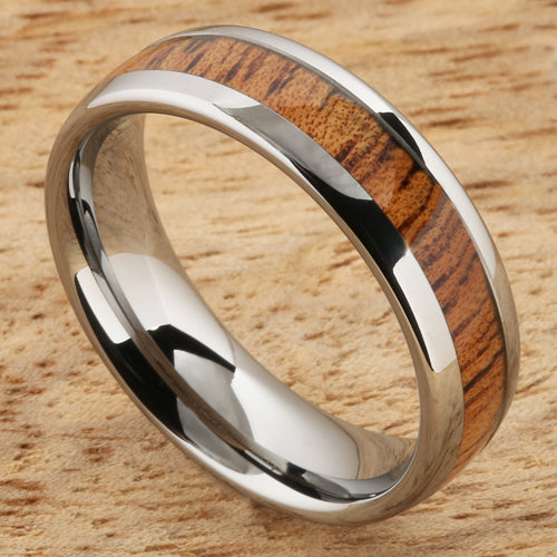 6mm Natural Hawaiian Koa Wood Inlaid Tungsten Oval Wedding Ring