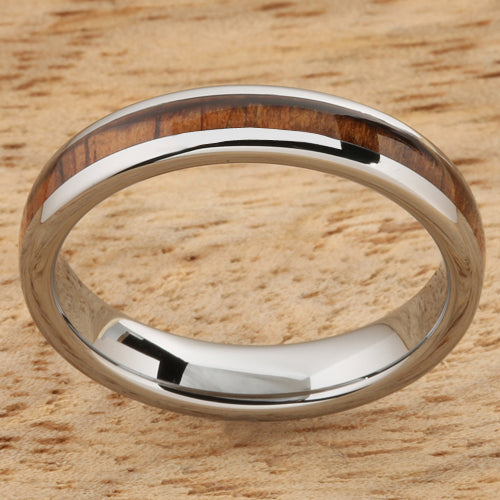 4mm Natural Hawaiian Koa Wood Inlaid Tungsten Oval Wedding Ring