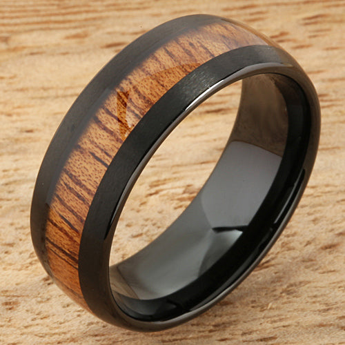 Black Tungsten Hawaiian Koa Wood Rings Mens Wedding Ring Barrel 8mm Hawaiian Ring