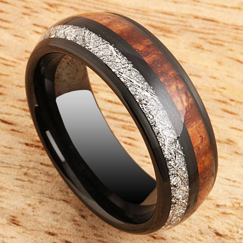 Koa Wood Meteorite Tungsten Two Tone Wedding Ring 8mm
